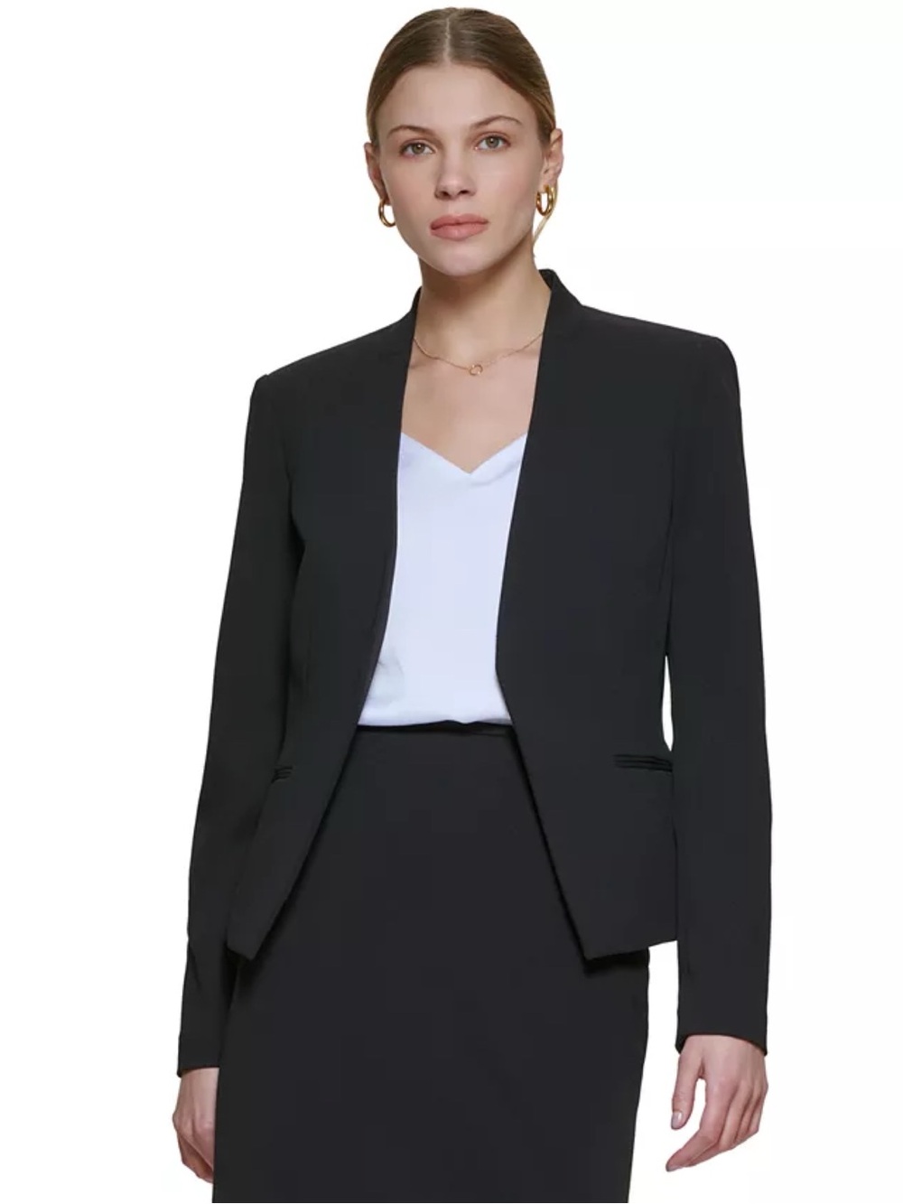 NWT Calvin Klein Black Asymmetrical Open Front Collarless Blazer
